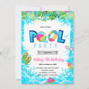 Invitation à l'anniversaire de la piscine pour fil