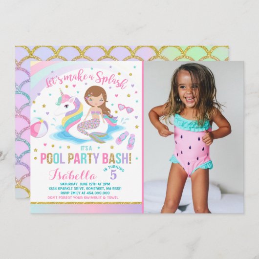 Invitation à l'anniversaire de la piscine Unicorn  (Devant / Derrière)