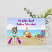 Invitation à l'anniversaire de la plage de Cute po (Debout devant)