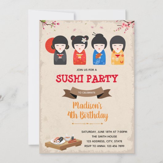 Invitation à l'anniversaire de la poupée et du sus (Devant)