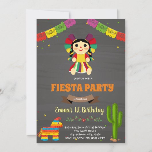 Invitation à l'anniversaire de la poupée mexicaine (Devant)