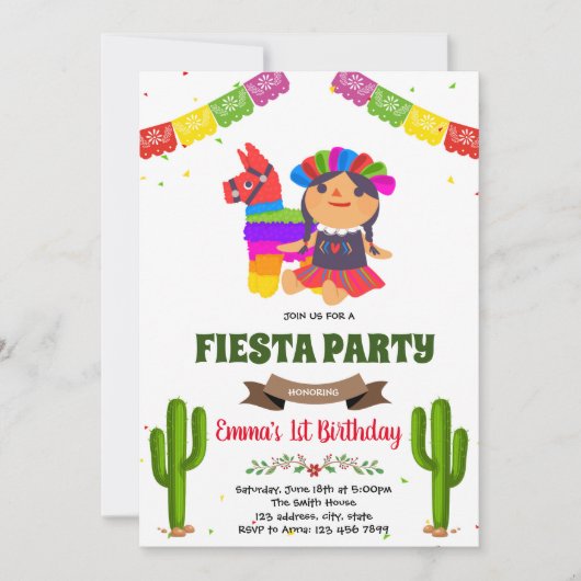 Invitation à l'anniversaire de la poupée mexicaine (Devant)