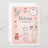 Invitation à l'anniversaire de la poupée papier (Devant / Derrière)