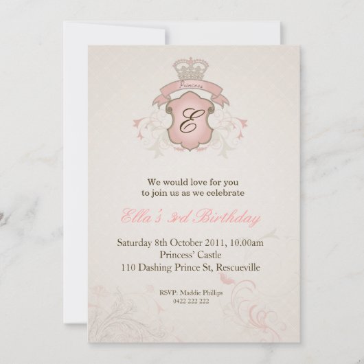 Invitation à l'anniversaire de la princesse (Devant)