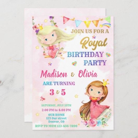Invitation à l'anniversaire de la princesse (Devant / Derrière)