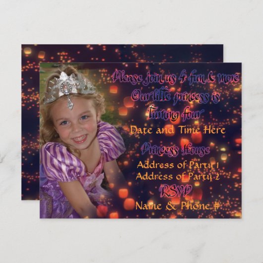 Invitation à l'anniversaire de la princesse âgée d (Devant / Derrière)