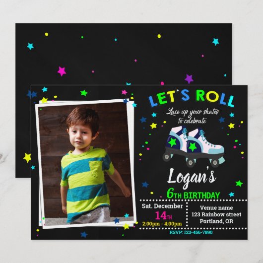 Invitation à l'anniversaire de la Roller Invitatio (Devant / Derrière)