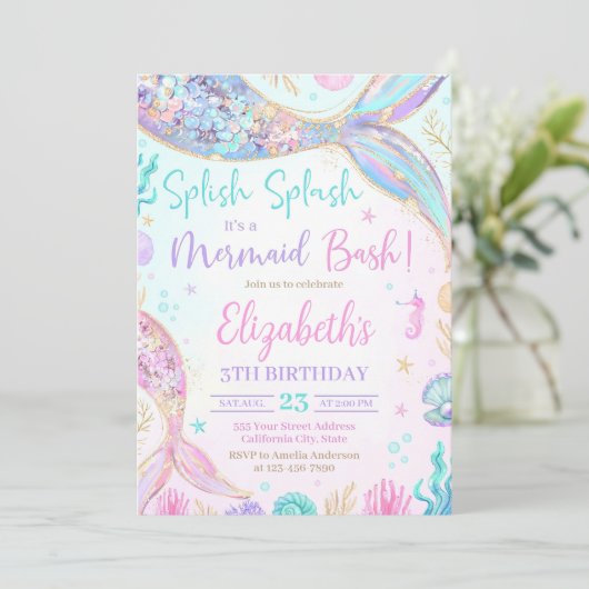 Invitation à l'anniversaire de la Sirène modifiabl (Debout devant)