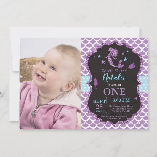 Invitation à l'anniversaire de la sirène sous le S (Devant)