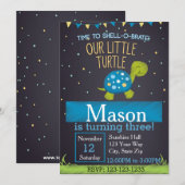 Invitation à l'anniversaire de la tortue (bleu) (Devant / Derrière)