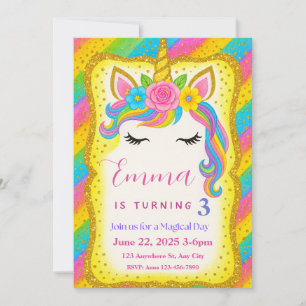 Invitation à l'anniversaire de la Unicorn pour la