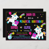 Invitation à l'anniversaire de la Unicorne (Devant / Derrière)
