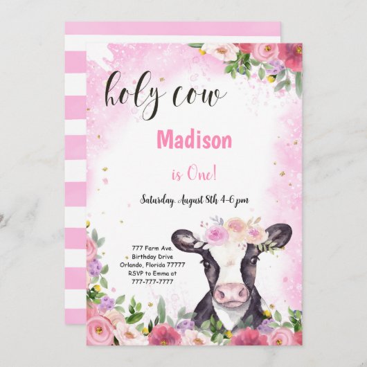 Invitation à l'anniversaire de la vache (Devant / Derrière)