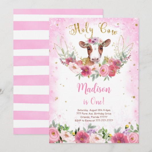 Invitation à l'anniversaire de la vache (Devant / Derrière)