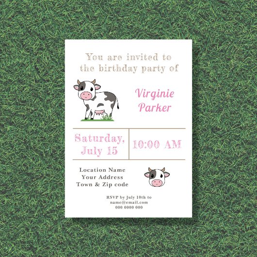 Invitation à l'anniversaire de la Vache mignonne