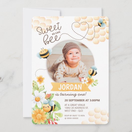 Invitation à l'anniversaire de l'abeille (Devant)