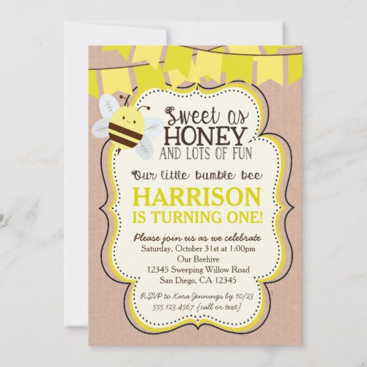 Invitation à l'anniversaire de l'abeille pour garç (Devant)