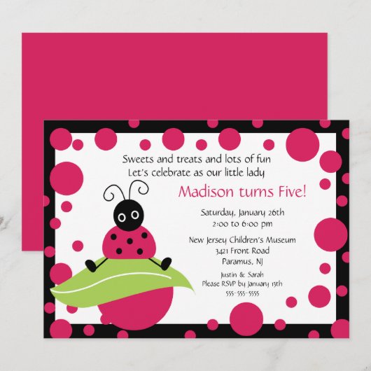 Invitation à l'anniversaire de Ladybug (Devant / Derrière)