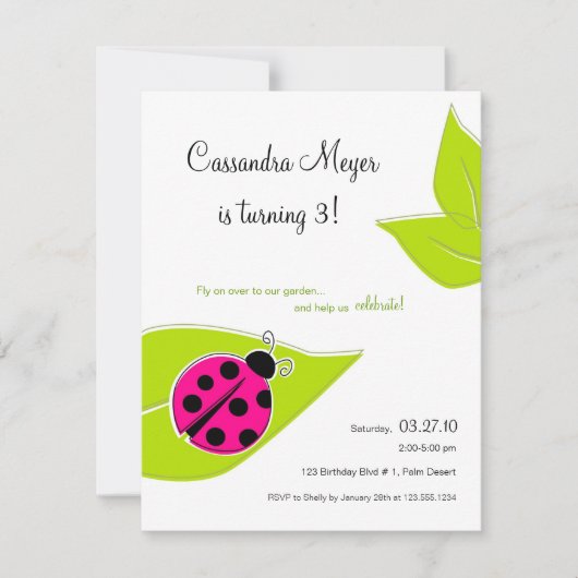 Invitation à l'anniversaire de Ladybug rose (Devant)