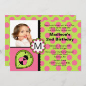 Invitation à l'anniversaire de Ladybug rose et ver (Devant / Derrière)