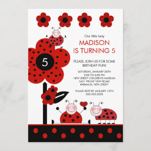 Invitation à l'anniversaire de Ladybugs rouge et n