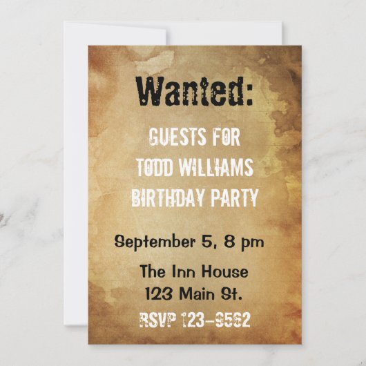 Invitation à l'anniversaire de l'affiche Recherché (Devant)