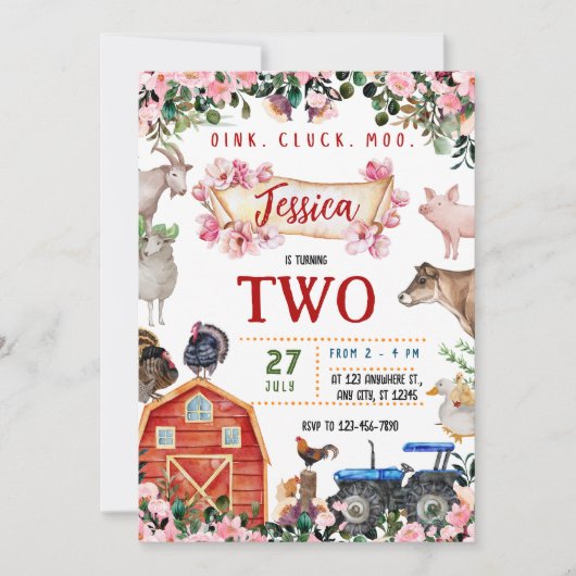 Invitation à l'anniversaire de l'animal de ferme (Devant)