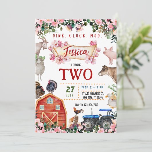 Invitation à l'anniversaire de l'animal de ferme (Debout devant)