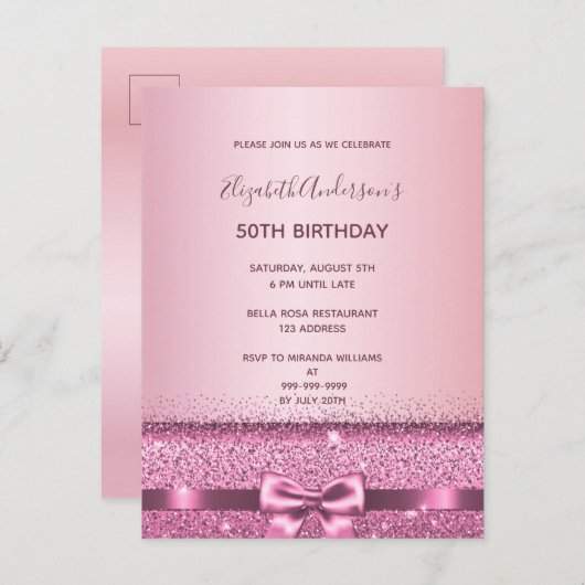 Invitation à l'anniversaire de l'arc rose violet (Devant / Derrière)