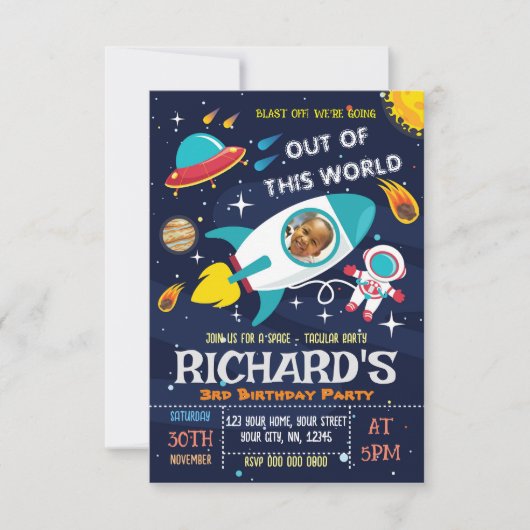 Invitation à l'anniversaire de l'astronaute avec p (Devant)
