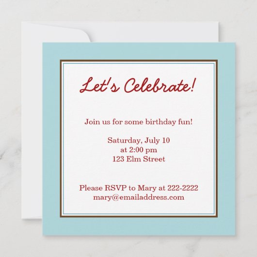 Invitation à l'anniversaire de l'avion (Dos)