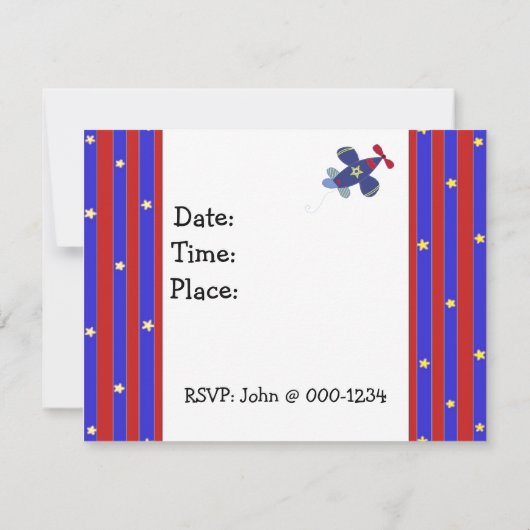 Invitation à l'anniversaire de l'avion mignon (Dos)