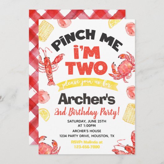 Invitation à l'anniversaire de l'écrevisse | 2e an (Devant / Derrière)