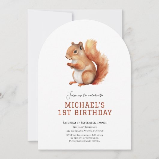 Invitation à l'anniversaire de l'écureuil (Devant)