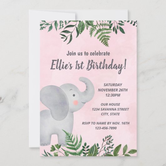 Invitation à l'anniversaire de l'éléphant (Devant)