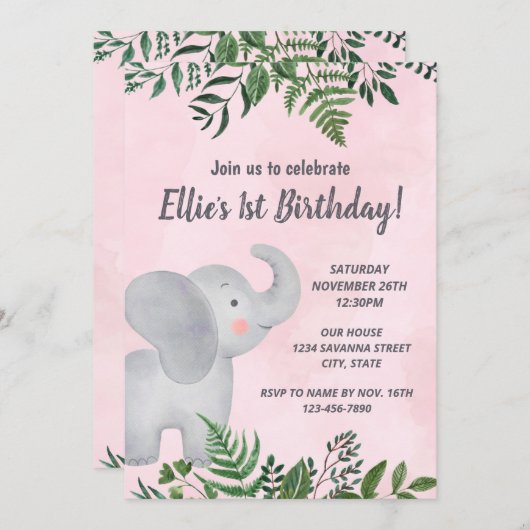 Invitation à l'anniversaire de l'éléphant (Devant / Derrière)
