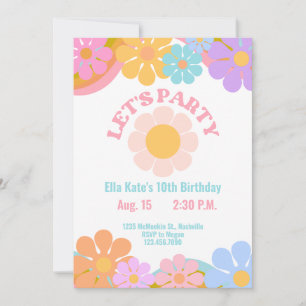 Invitation à l'anniversaire de les années 70 Fleur