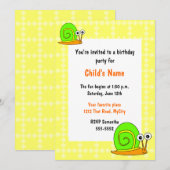 Invitation à l'anniversaire de l'escargot pour enf (Devant / Derrière)