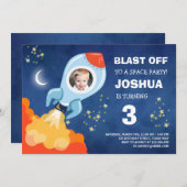 Invitation à l'anniversaire de l'espace Astronaute (Devant / Derrière)