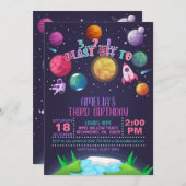 Invitation à l'anniversaire de l'espace - Fille -  (Devant / Derrière)