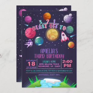 Invitation à l'anniversaire de l'espace - Fille - 