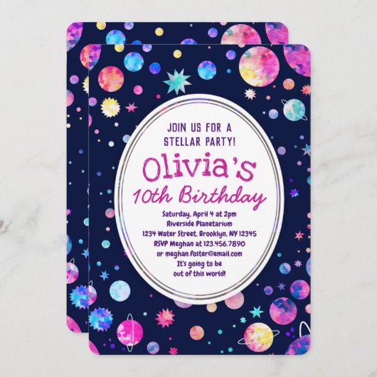 Invitation à l'anniversaire de l'espace pour les s (Devant / Derrière)