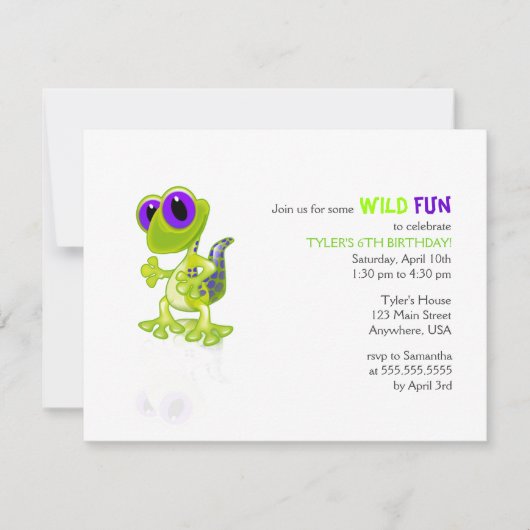 Invitation à l'anniversaire de Lime Green Gecko (Devant)