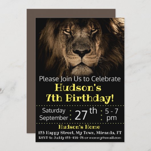 Invitation à l'anniversaire de Lion (Devant / Derrière)