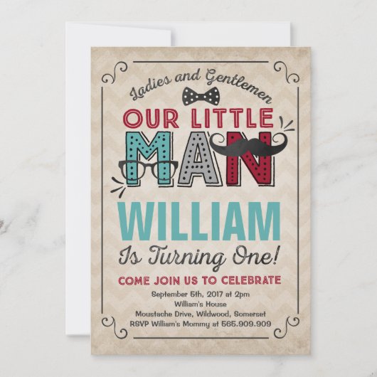 Invitation à l'anniversaire de Little Man Mustache (Devant)