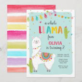 Invitation à l'anniversaire de Llama Fun (Devant / Derrière)