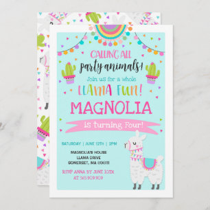 Invitation à l'anniversaire de Llama Fun Party