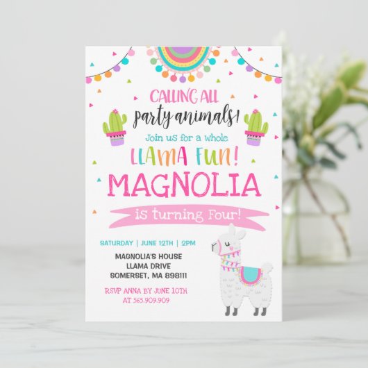 Invitation à l'anniversaire de Llama Fun Party (Debout devant)