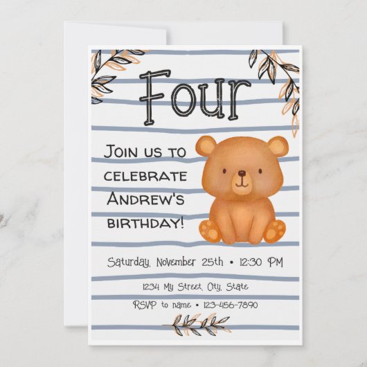 Invitation à l'anniversaire de l'ours (Devant)