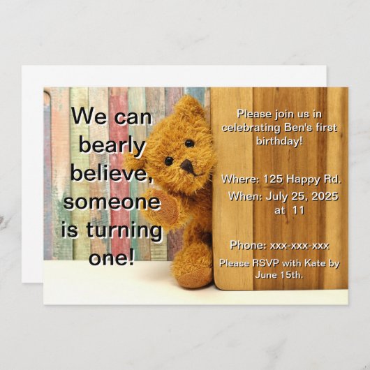 Invitation à l'anniversaire de l'ours (Devant / Derrière)
